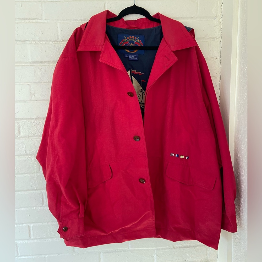 Vintage Gant Europe Yacht Club Red Nautical Rain Jacket XL, Barn Jacket